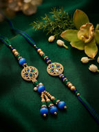 NVR Set of 2 Blue Artificial Beads Morpankh Style Bhaiya Bhabhi Rakhi with Roli Chawal | Grocsy