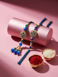 NVR Set of 2 Blue Artificial Beads Morpankh Style Bhaiya Bhabhi Rakhi with Roli Chawal | Grocsy