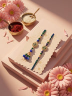NVR Set of 2 Blue Artificial Beads Morpankh Style Bhaiya Bhabhi Rakhi with Roli Chawal | Grocsy