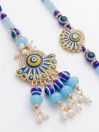 NVR Set of 2 Blue Evil Eye Artificial Beads Bhaiya Bhabhi Rakhi With Roli Chawal | Grocsy