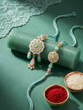 NVR Set of 2 Round Artificial Beads Traditional Bhaiya Bhabhi Rakhi with Roli Chawal | Grocsy
