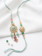NVR Set of 2 Round Artificial Beads Traditional Bhaiya Bhabhi Rakhi with Roli Chawal | Grocsy