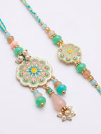 NVR Set of 2 Round Artificial Beads Traditional Bhaiya Bhabhi Rakhi with Roli Chawal | Grocsy