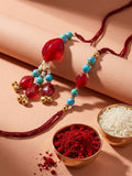 NVR Set of 2 Artificial Beads & Gold Toned Ghungroo Bhaiya Bhabhi Rakhi with Roli Chawal | Grocsy