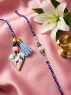 NVR Set of 2 Evil Eye Beaded Heart Shape Bhaiya Bhabhi Rakhi with Roli Chawal Chandan | Grocsy