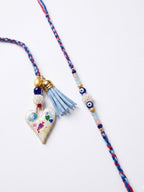 NVR Set of 2 Evil Eye Beaded Heart Shape Bhaiya Bhabhi Rakhi with Roli Chawal Chandan | Grocsy