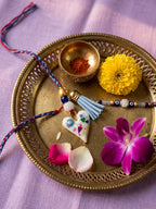 NVR Set of 2 Evil Eye Beaded Heart Shape Bhaiya Bhabhi Rakhi with Roli Chawal Chandan | Grocsy