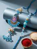 NVR Set of 2 Transparent Beads Pear Shape Bhaiya Bhabhi Rakhi with Roli Chawal Chandan | Grocsy