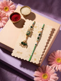 NVR Set of 2 Green Artificial Beads Traditional Bhaiya Bhabhi Rakhi with Roli Chawal | Grocsy