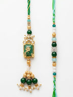 NVR Set of 2 Green Artificial Beads Traditional Bhaiya Bhabhi Rakhi with Roli Chawal | Grocsy