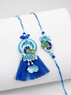 NVR Set of 2 Peacock Design Bhaiya Bhabhi Rakhi with Roli Chawal Chandan Mishri | Grocsy