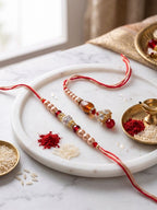 NVR Set of 2 Multicolor Artificial Stones & Beads Bhaiya Bhabhi Rakhi With Roli Chawal | Grocsy