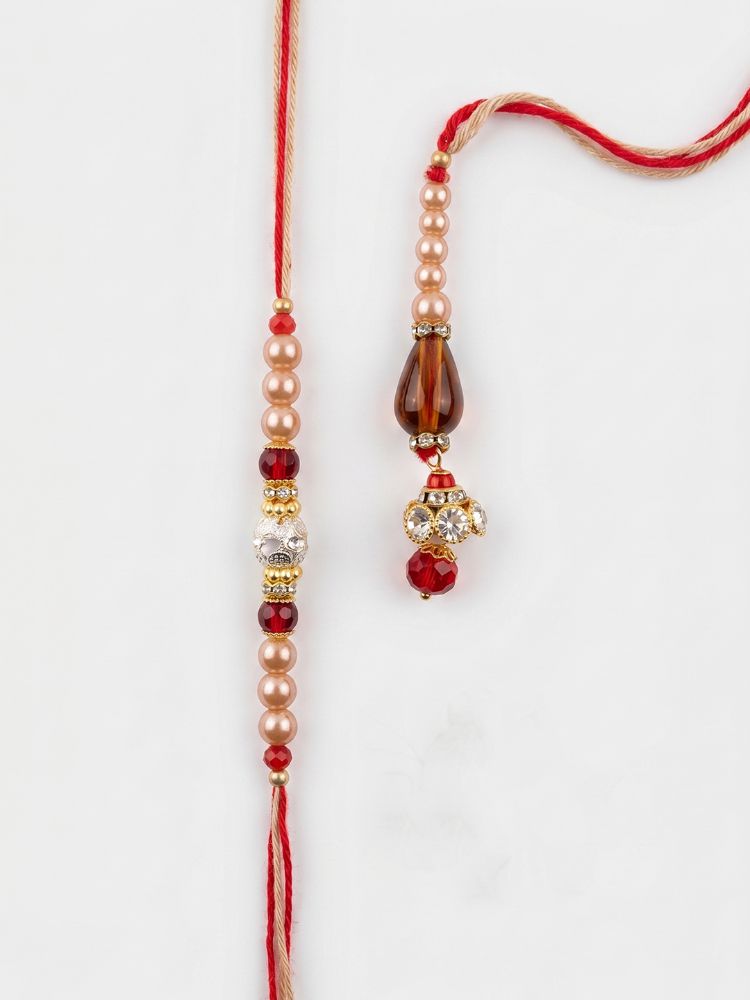 NVR Set of 2 Multicolor Artificial Stones & Beads Bhaiya Bhabhi Rakhi With Roli Chawal | Grocsy