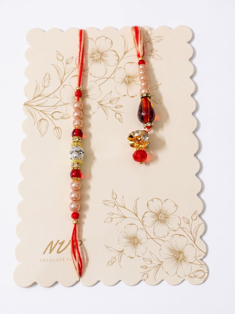 NVR Set of 2 Multicolor Artificial Stones & Beads Bhaiya Bhabhi Rakhi With Roli Chawal | Grocsy