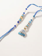 NVR Set of 2 Blue Artificial Beads Jhumka Design Bhaiya Bhabhi Rakhi with Roli Chawal | Grocsy