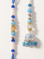 NVR Set of 2 Blue Artificial Beads Jhumka Design Bhaiya Bhabhi Rakhi with Roli Chawal | Grocsy