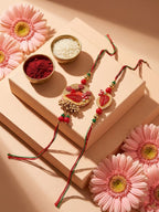 NVR Set of 2 Artificial Beads Bhaiya Bhabhi Rakhi with Roli Chawal Chandan Mishri | Grocsy