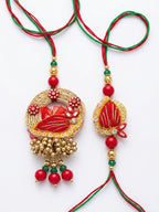 NVR Set of 2 Artificial Beads Bhaiya Bhabhi Rakhi with Roli Chawal Chandan Mishri | Grocsy
