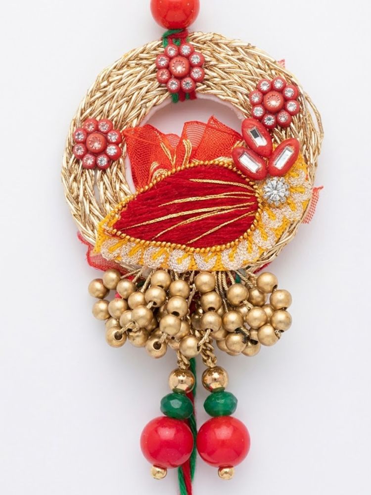NVR Set of 2 Artificial Beads Bhaiya Bhabhi Rakhi with Roli Chawal Chandan Mishri | Grocsy