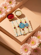 NVR Set of 4 Family Pack Beaded Thread Rakhi with Roli Chawal Chandan Mishri | Grocsy