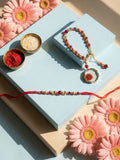 NVR Set of 2 Gold Toned Red Artificial Beads Bhaiya Bhabhi Rakhi With Roli Chawal Chandan | Grocsy