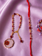 NVR Set of 2 Gold Toned Red Artificial Beads Bhaiya Bhabhi Rakhi With Roli Chawal Chandan | Grocsy