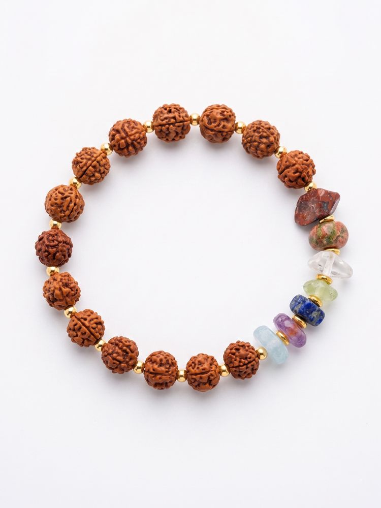 NVR Set of 2 Rudraksh & Seven Chakra Chip Bracelet Rakhi with Roli Chawal Chandan Mishri | Grocsy