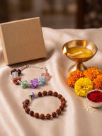 NVR Set of 2 Rudraksh & Seven Chakra Chip Bracelet Rakhi with Roli Chawal Chandan Mishri | Grocsy