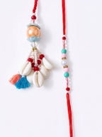 NVR Set of 2 Multicolor Artificial Beads & Sea Shell Bhaiya Bhabhi Rakhi with Roli Chawal | Grocsy
