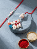 NVR Set of 2 Multicolor Artificial Beads & Sea Shell Bhaiya Bhabhi Rakhi with Roli Chawal | Grocsy