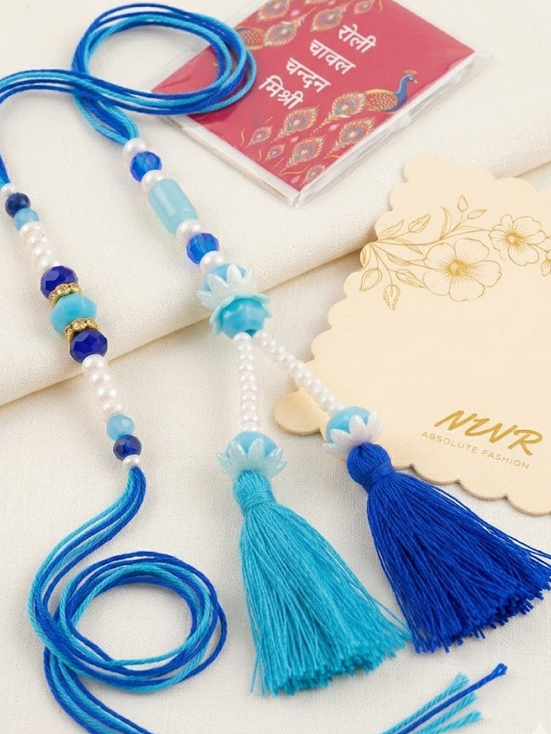 NVR Set of 2 Traditional Bhaiya Bhabhi Rakhi with Roli Chawal Chandan Mishri | Grocsy