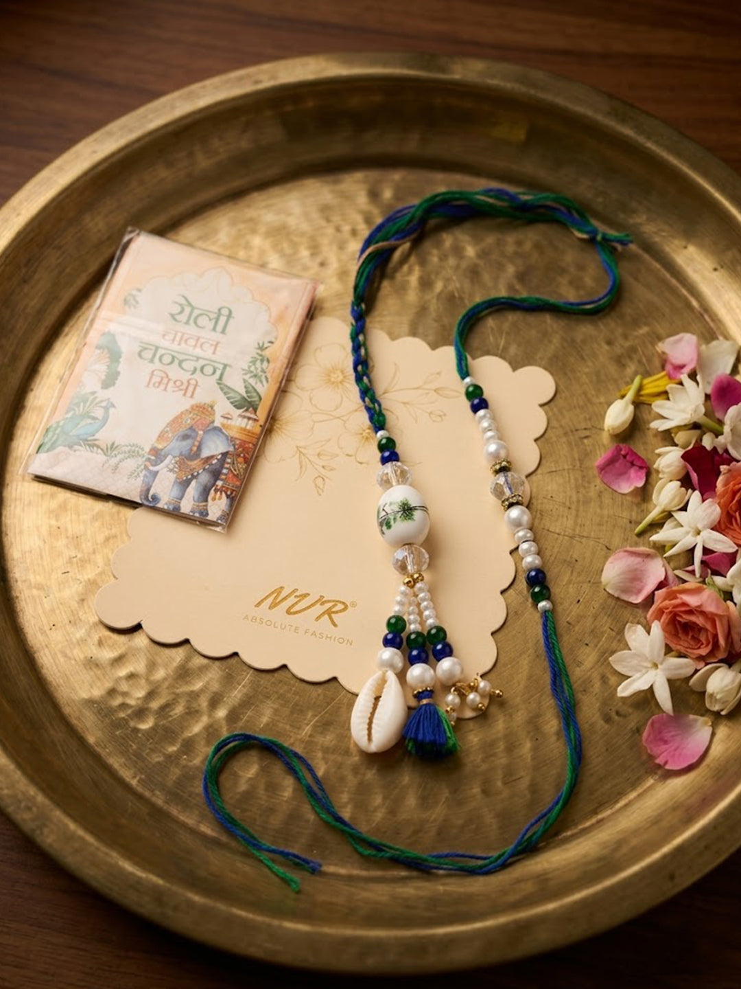 NVR Set of 2 Traditional Bhaiya Bhabhi Rakhi with Roli Chawal Chandan Mishri | Grocsy