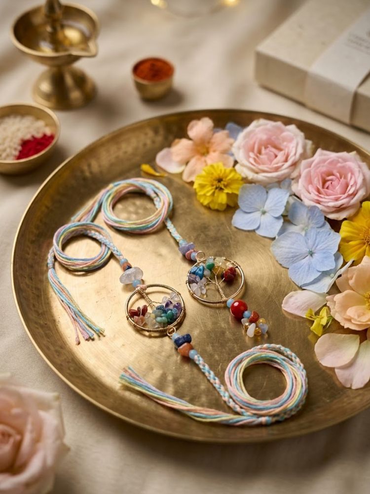 NVR Set of 2 Artificial Stones Bhaiya Bhabhi Rakhi with Roli Chawal Chandan Mishri | Grocsy