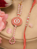 NVR Set of 2 Gold Toned Pearls & Beads Round Shape Bhaiya Bhabhi Rakhi with Roli Chawal | Grocsy