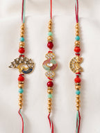NVR Set of 3 Artificial Stones & Beads Decorative Thread Rakhi with Roli Chawal Chandan | Grocsy