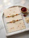 NVR Set of 2 Gold Toned Artificial Stones & Beads Thread Rakhi with Roli Chawal Chandan | Grocsy