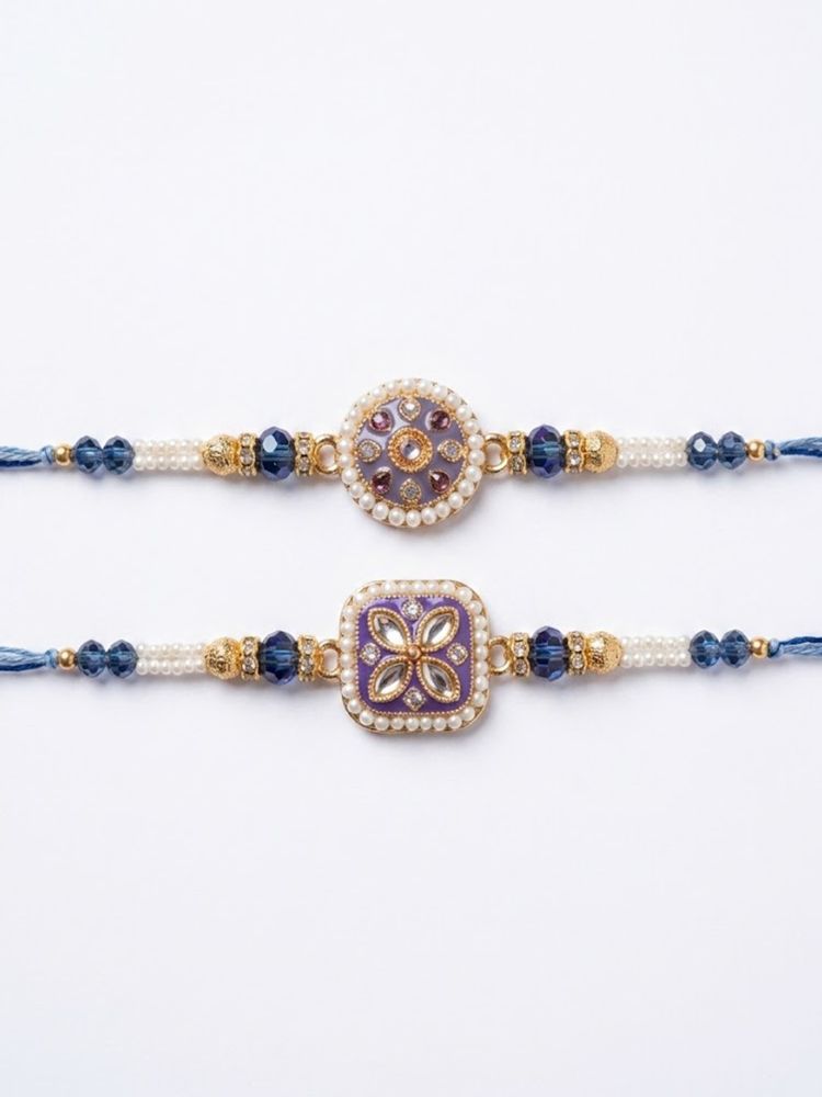 NVR Set of 2 White Pearls Thread Rakhi with Roli Chawal Chandan Mishri | Grocsy