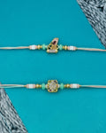 NVR Set of 2 Artificial Stones & Beads Thread Rakhi with Roli Chawal Chandan Mishri | Grocsy