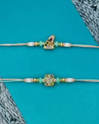 NVR Set of 2 Artificial Stones & Beads Thread Rakhi with Roli Chawal Chandan Mishri | Grocsy