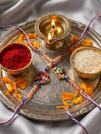 NVR Set of 2 Krishna Ji & Ganesh Ji Beaded Religious Thread Rakhi with Roli Chawal | Grocsy