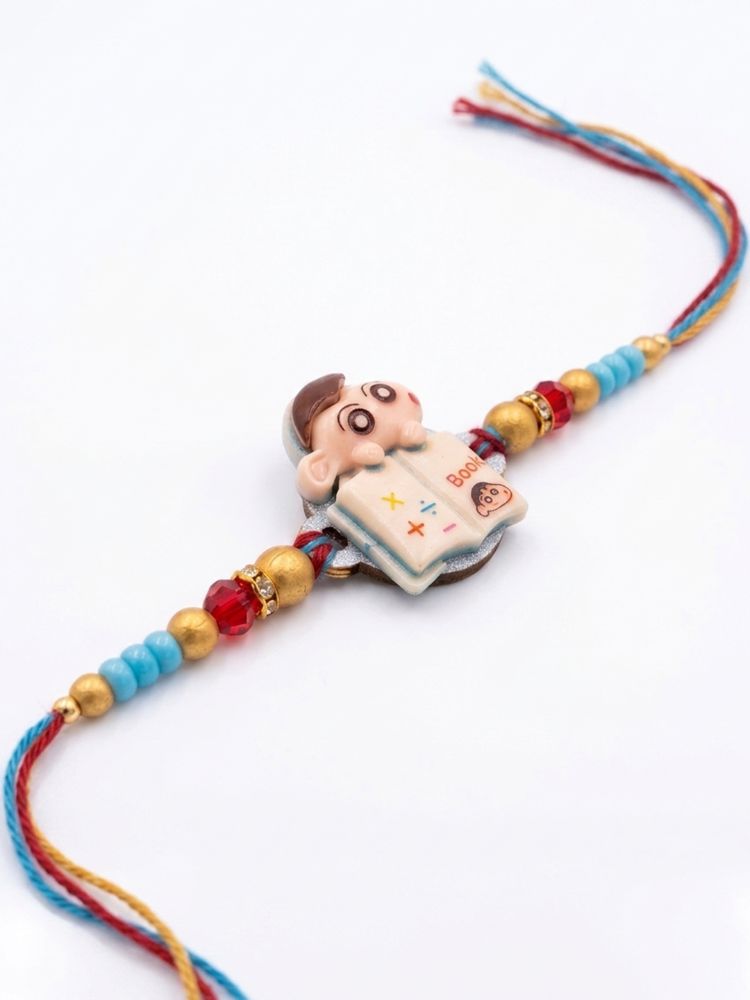 NVR Kids Shinchan Character Artificial Beads Thread Rakhi with Roli Chawal Chandan Mishri | Grocsy