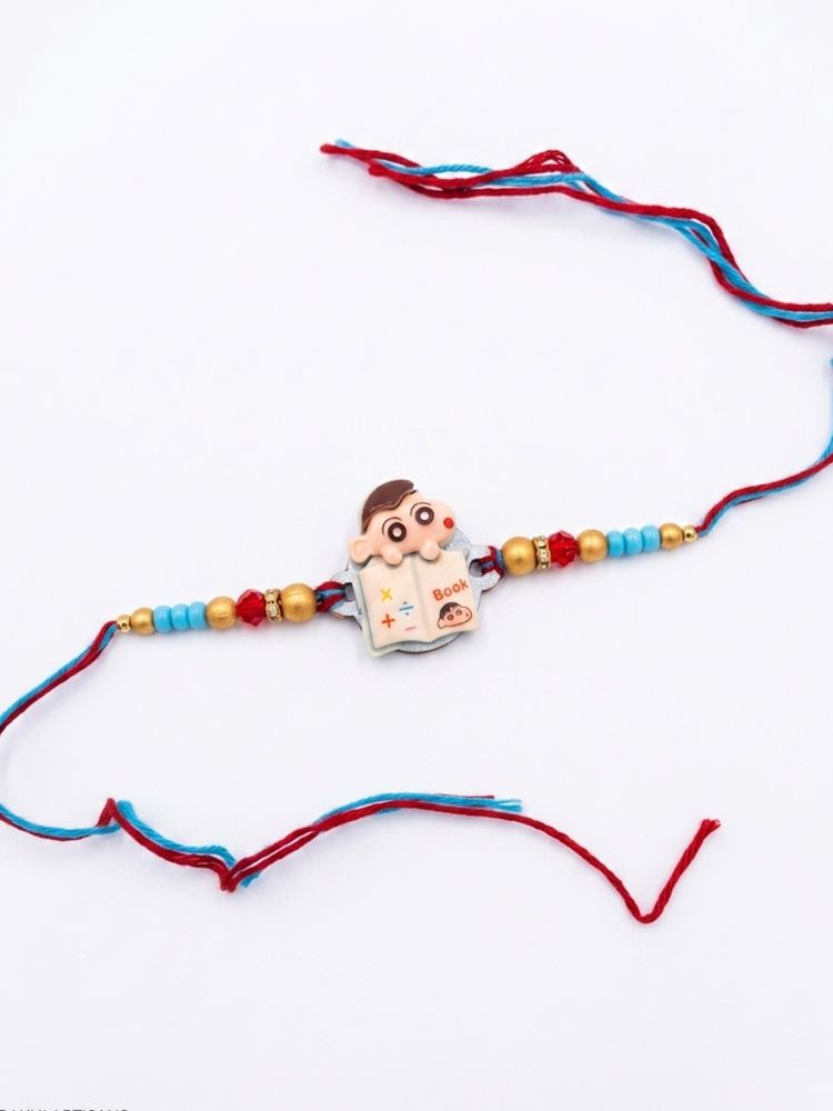 NVR Kids Shinchan Character Artificial Beads Thread Rakhi with Roli Chawal Chandan Mishri | Grocsy