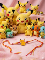 NVR Kids Pikachu Pokemon Cartoon Yellow & Red Thread Rakhi with Roli Chawal Chandan Mishri | Grocsy