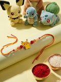 NVR Kids Pikachu Pokemon Cartoon Yellow & Red Thread Rakhi with Roli Chawal Chandan Mishri | Grocsy