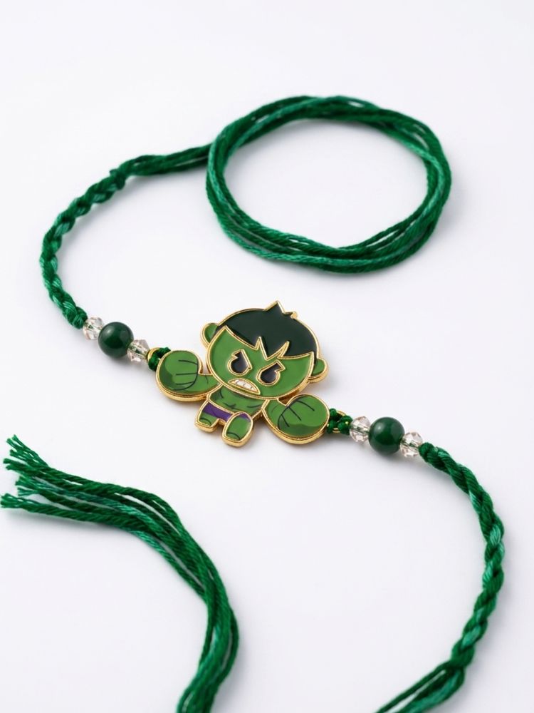 NVR Kids Hulk Character Artificial Beads Thread Rakhi with Roli Chawal Chandan Mishri | Grocsy