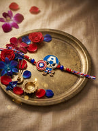 NVR Kids Avengers Character Artificial Beads Thread Rakhi with Roli Chawal Chandan Mishri | Grocsy
