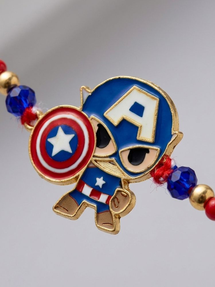 NVR Kids Avengers Character Artificial Beads Thread Rakhi with Roli Chawal Chandan Mishri | Grocsy