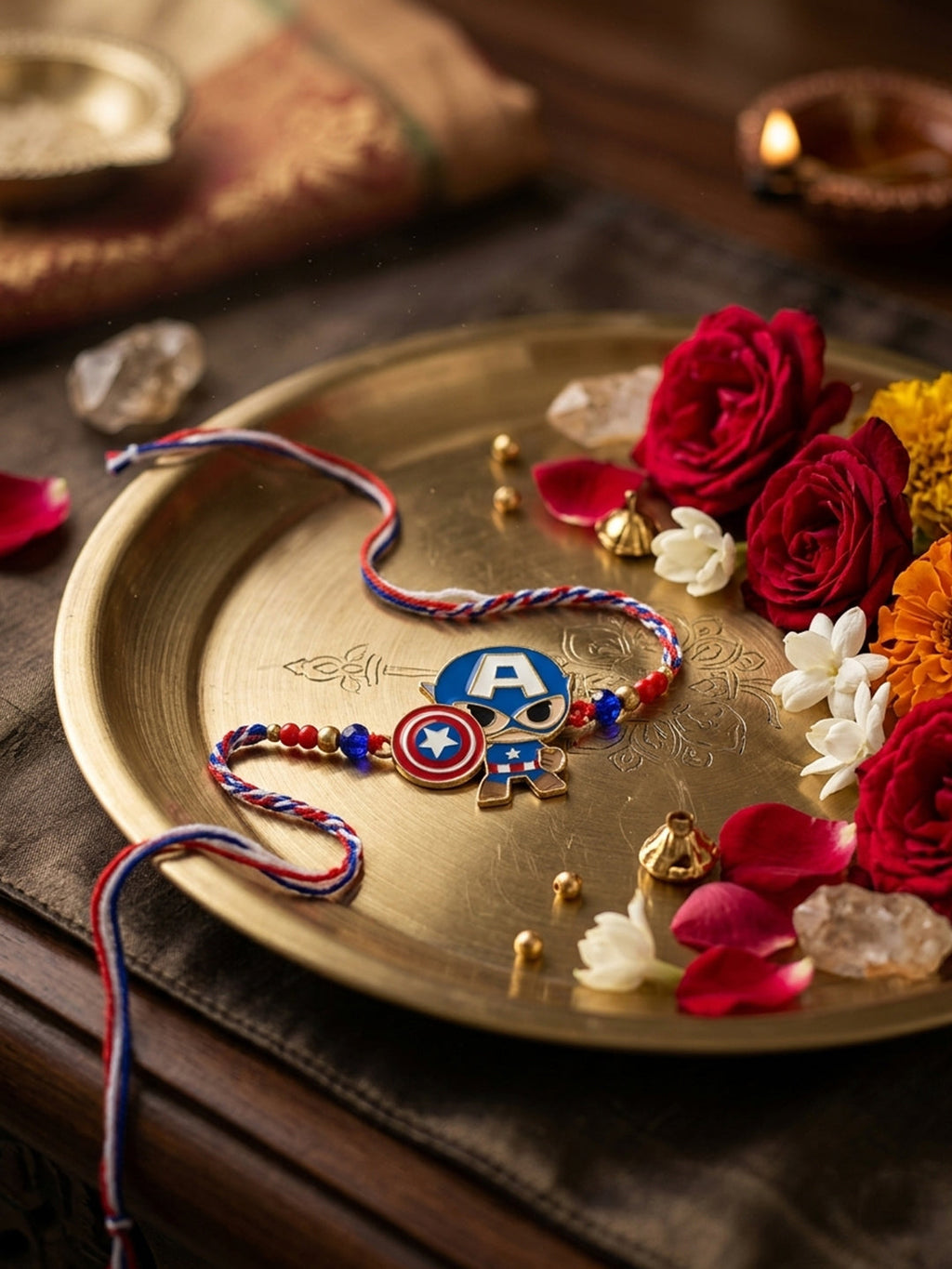 NVR Kids Avengers Character Artificial Beads Thread Rakhi with Roli Chawal Chandan Mishri | Grocsy