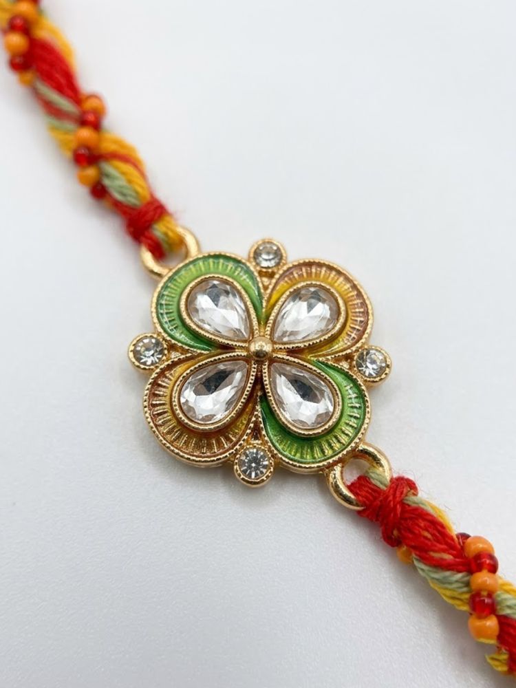 NVR Traditional Artificial Stones Thread Rakhi with Roli Chawal Chandan Mishri | Grocsy