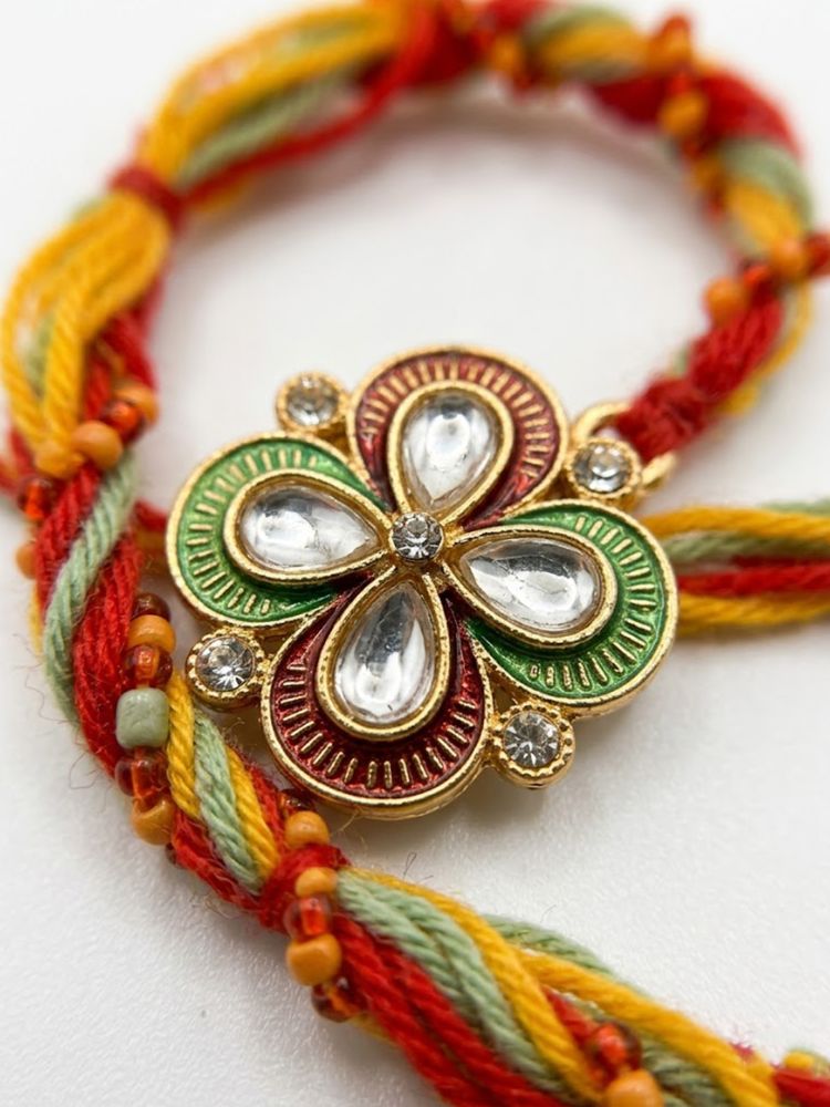 NVR Traditional Artificial Stones Thread Rakhi with Roli Chawal Chandan Mishri | Grocsy
